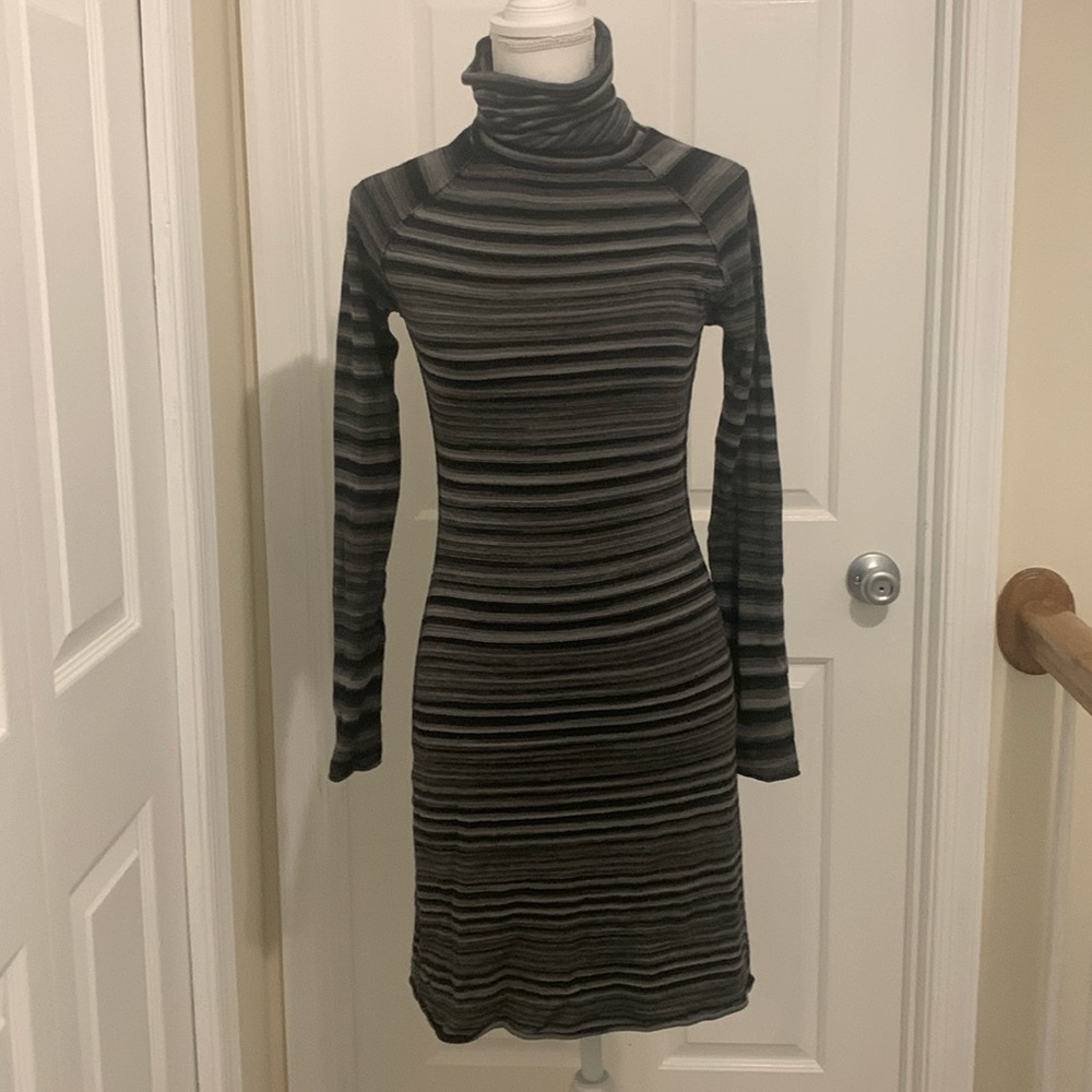 Prana striped black and gray sweater dress size medium but could work as small.